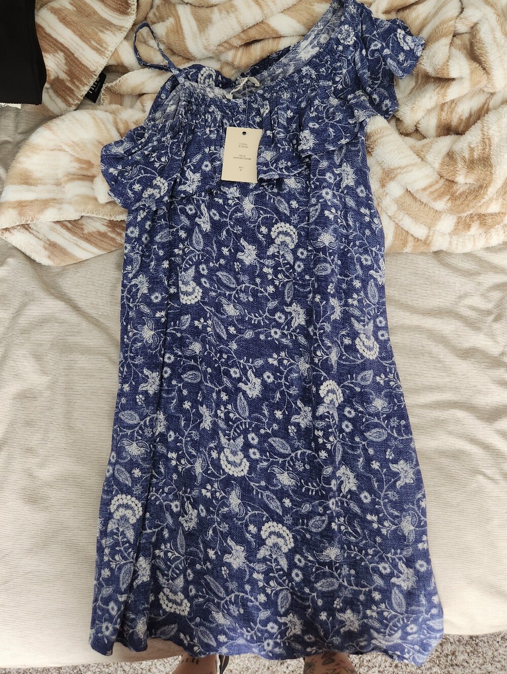 Pink Rose Navy and White Floral Summer Dress